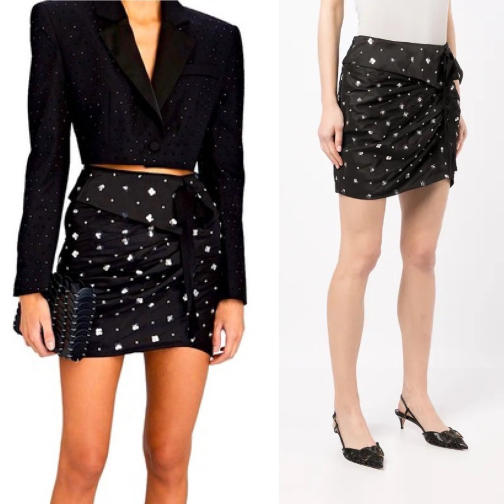 Self-Portrait Sequin Embellished Ruched Mini Skirt